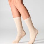 Skarpetki damskie bawełniane prążkowane beżowe/brzoskwiniowe (2PACK)