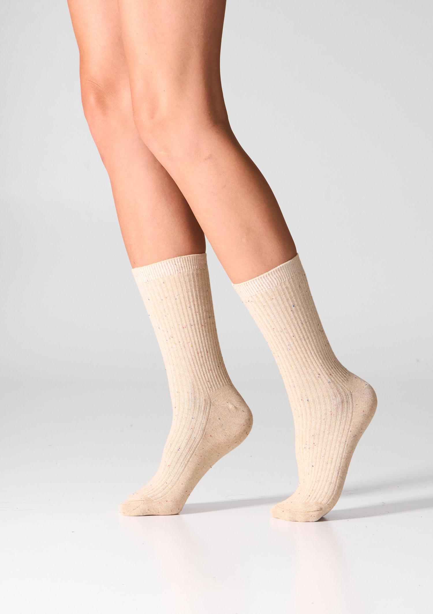 Skarpetki damskie bawełniane prążkowane beżowe/brzoskwiniowe (2PACK)