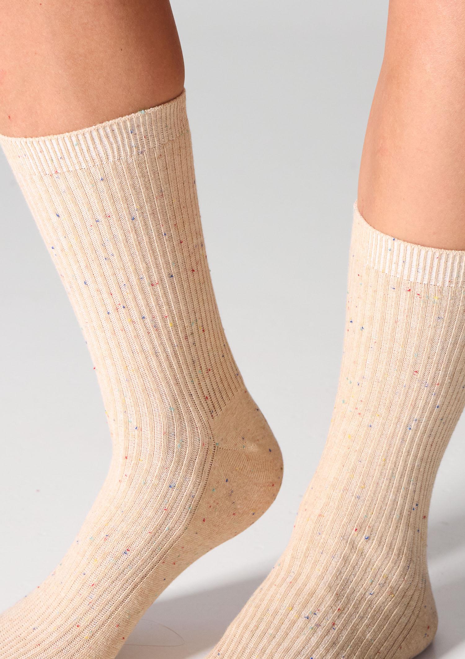 Skarpetki damskie bawełniane prążkowane beżowe/brzoskwiniowe (2PACK)