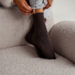Skarpetki damskie brązowe Frotte w prążek
