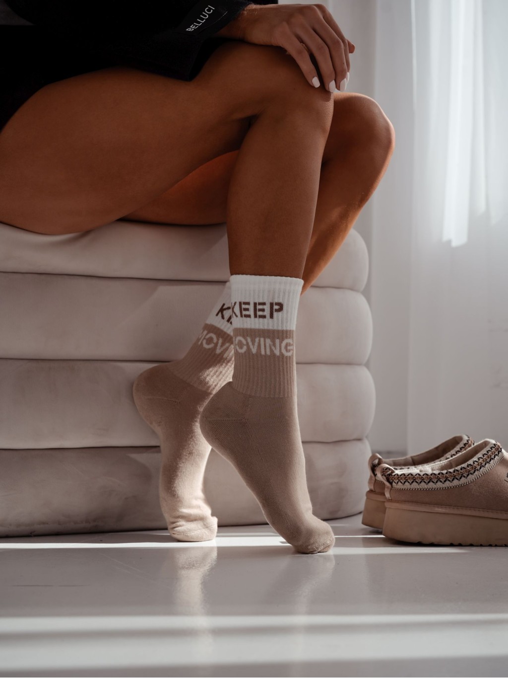 Skarpetki damskie półfrotte KEEP MOVING beżowe