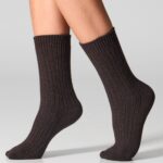Skarpetki damskie z wełną merynosów i kaszmirem brązowe