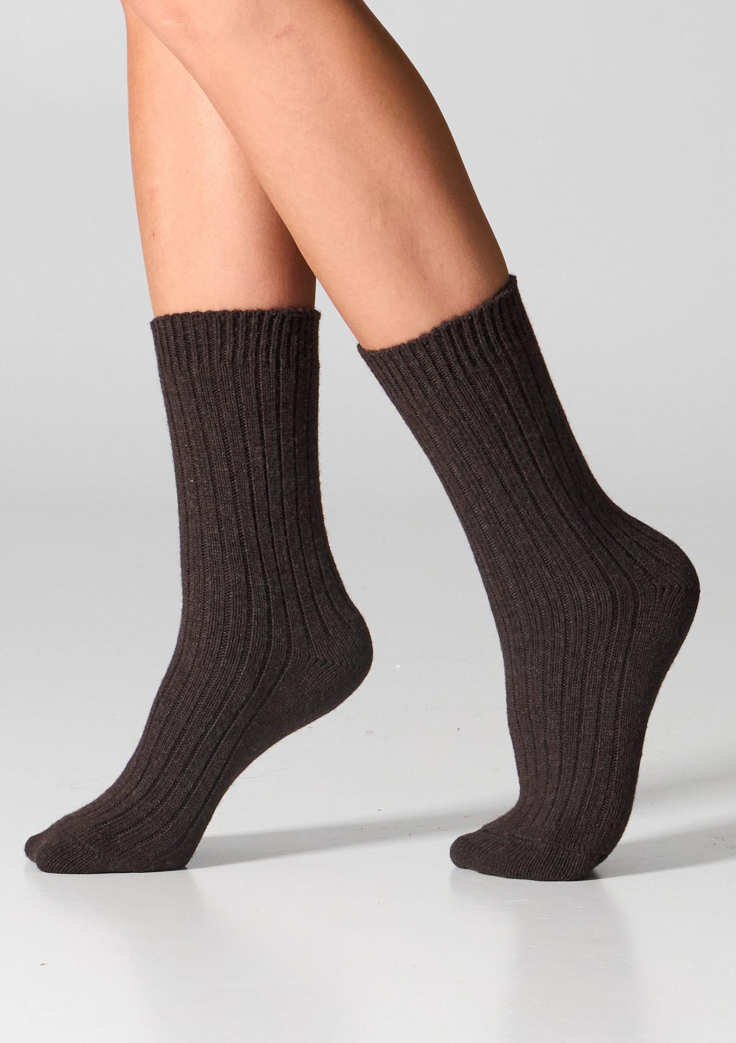 Skarpetki damskie z wełną merynosów i kaszmirem brązowe Skarpetki damskie z wełną merynosów i kaszmirem brązowe
