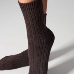 Skarpetki damskie z wełną merynosów i kaszmirem brązowe