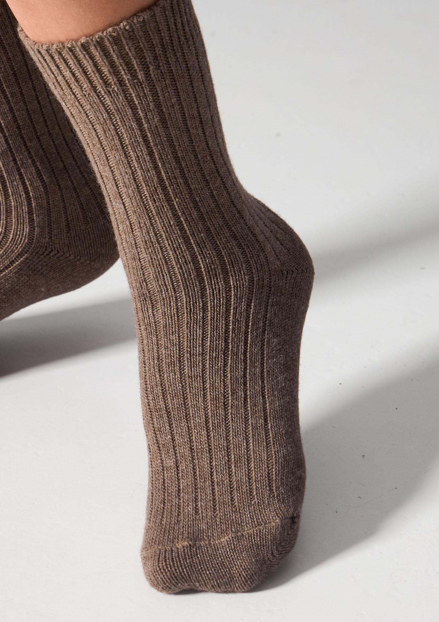 Skarpetki damskie z wełną merynosów i kaszmirem kawowe