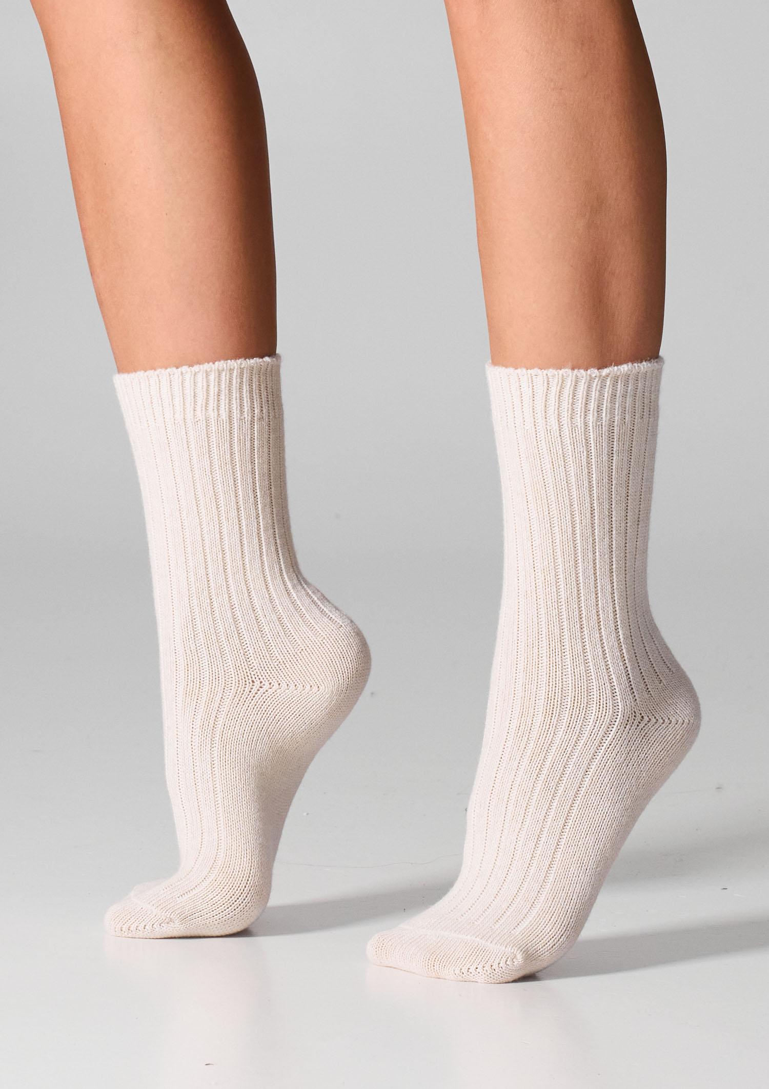 Skarpetki damskie z wełną merynosów i kaszmirem białe