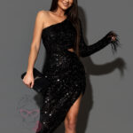 Sukienka cekinowa asymetryczna NB JellyX II czarna