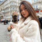 Rękawiczki moherowe Polar Drape panterka karmelowe