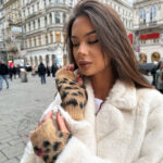 Rękawiczki moherowe Polar Drape panterka karmelowe