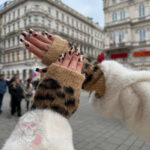 Rękawiczki moherowe Polar Drape panterka karmelowe