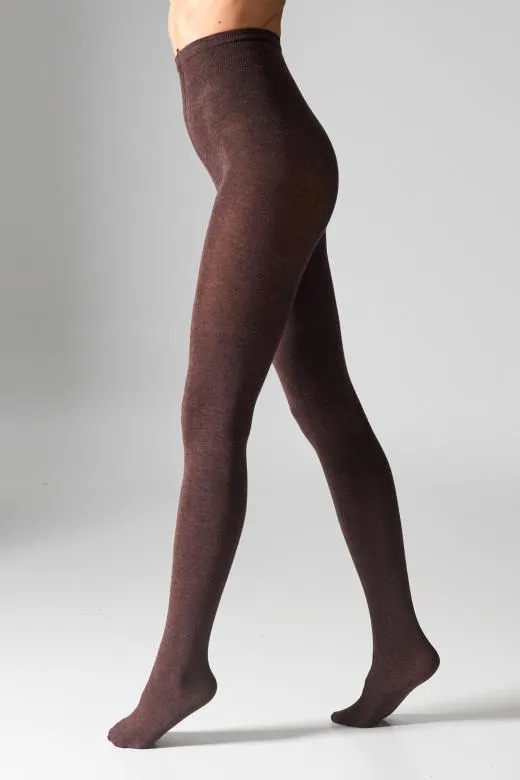 Czekoladowe rajstopy damskie bawełniane z dodatkiem wełny