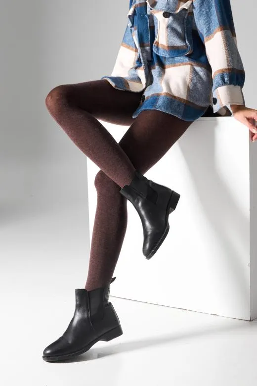 Czekoladowe rajstopy damskie bawełniane z dodatkiem wełny