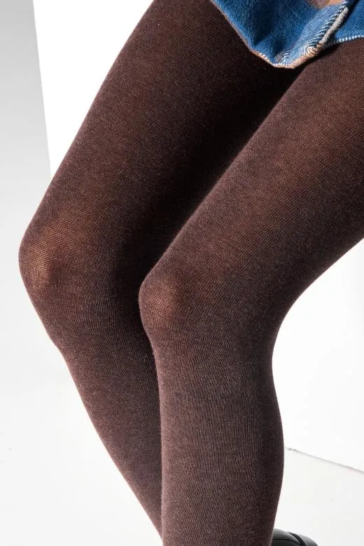 Czekoladowe rajstopy damskie bawełniane z dodatkiem wełny