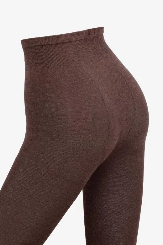 Czekoladowe rajstopy damskie bawełniane z dodatkiem wełny