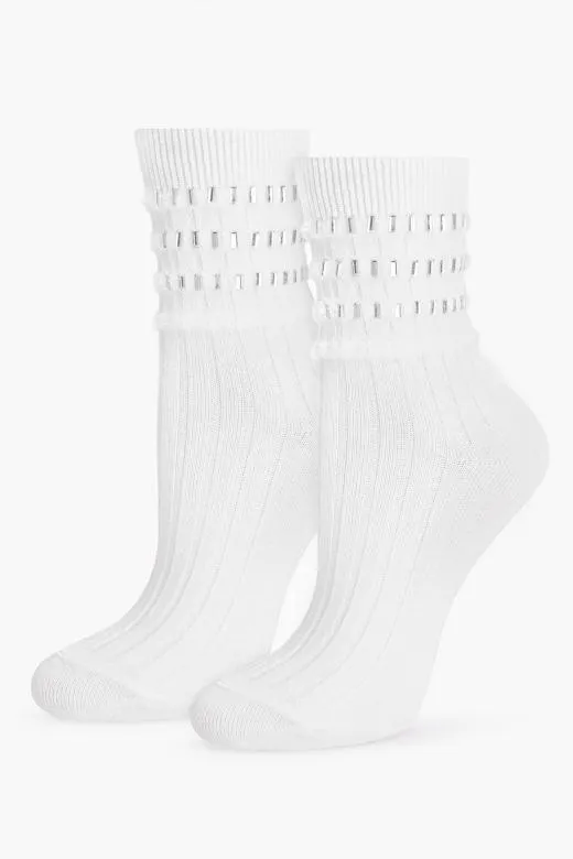 Skarpetki damskie prążkowane z ozdobnym ściągaczem Mirrors białe