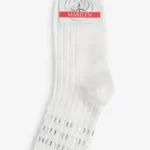 Skarpetki damskie prążkowane z ozdobnym ściągaczem Mirrors białe