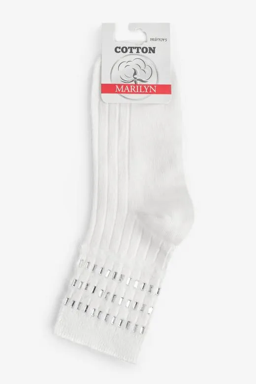 Skarpetki damskie prążkowane z ozdobnym ściągaczem Mirrors białe Skarpetki damskie prążkowane z ozdobnym ściągaczem Mirrors białe