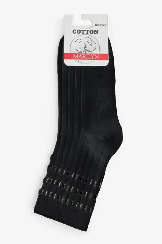 Skarpetki damskie prążkowane z ozdobnym ściągaczem Mirrors czarne