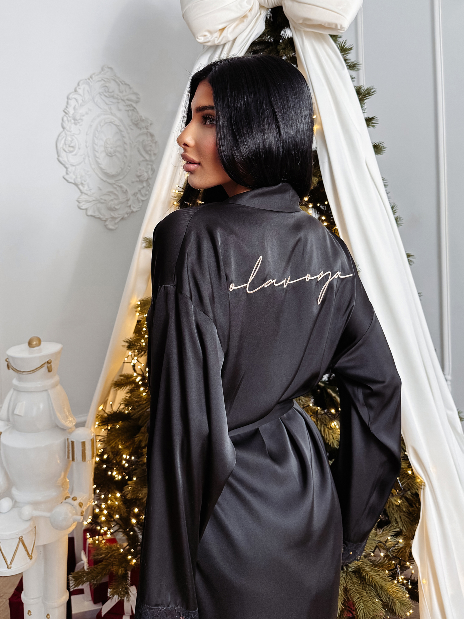 Szlafrok damski OLAVOGA SAFFRON czarny