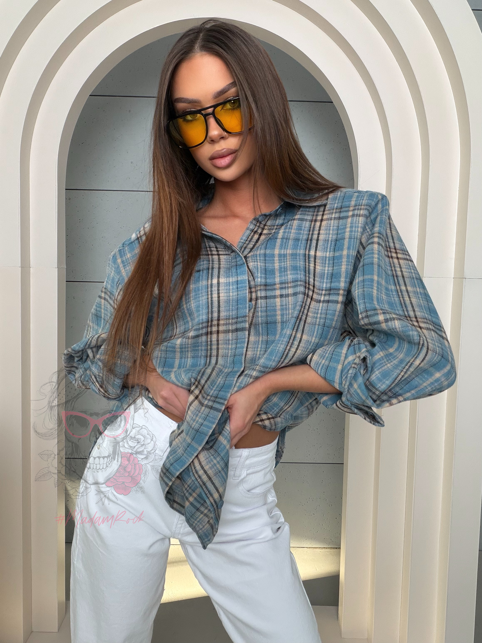 Koszula w kratę z poduszkami Solge niebieska