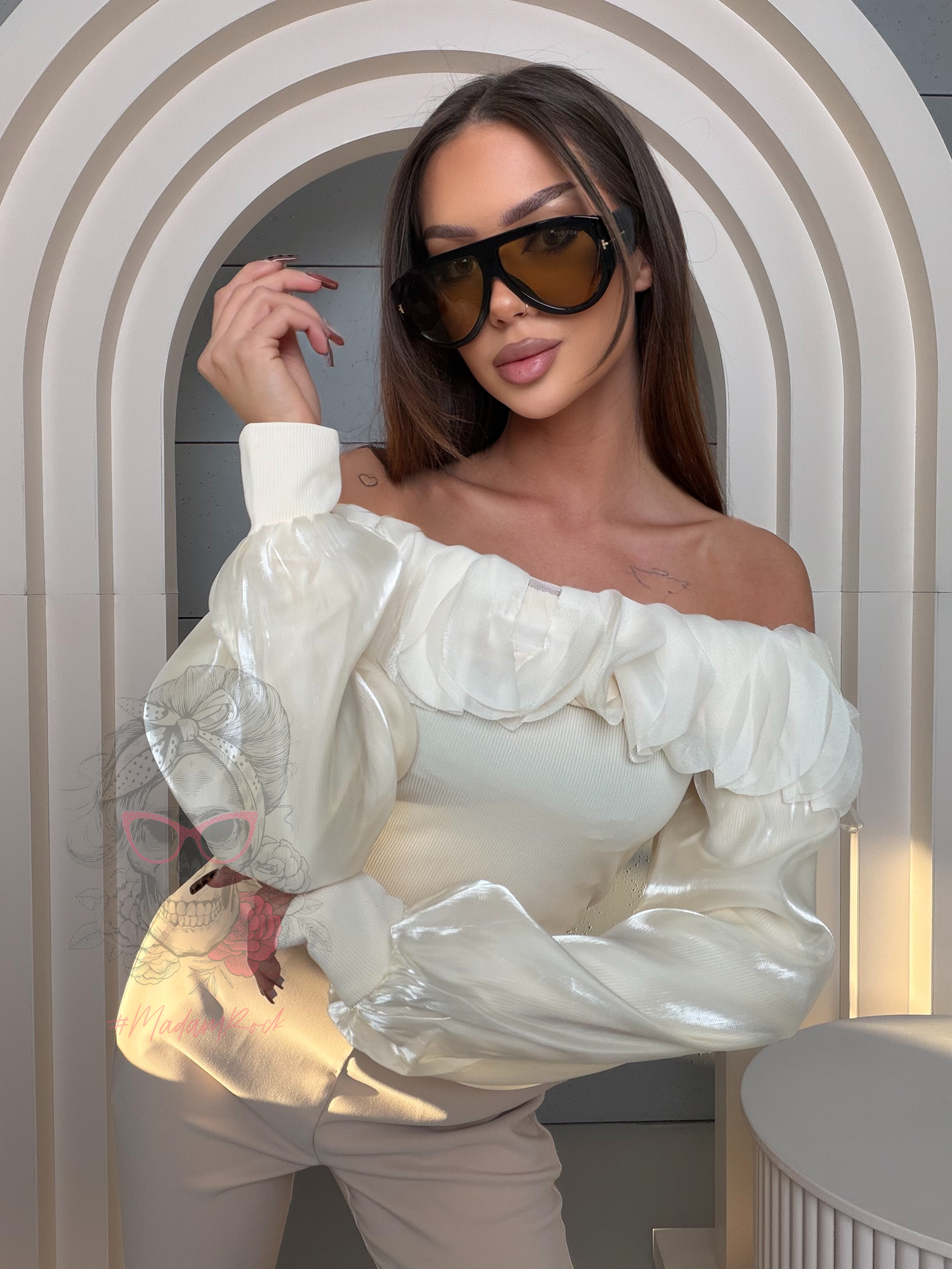 Bluzka prążkowana Oseas śmietanowa