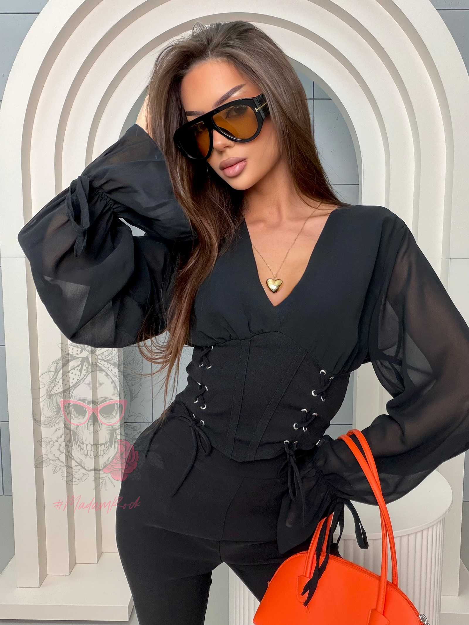 Bluzka szyfonowa gorsetowa Tendio czarna