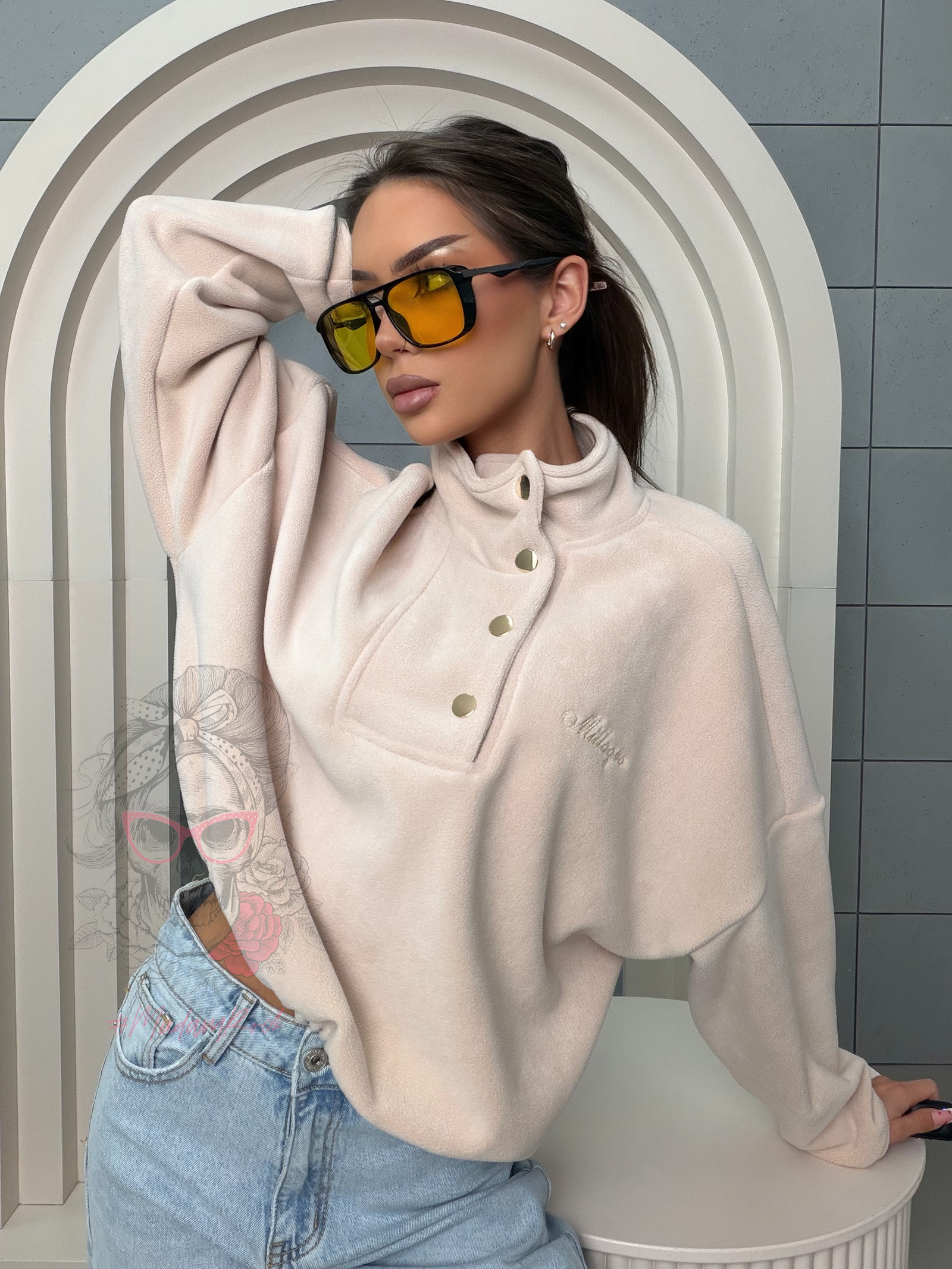 Bluza polarowa ze złotymi napami Millagro Mote beżowa