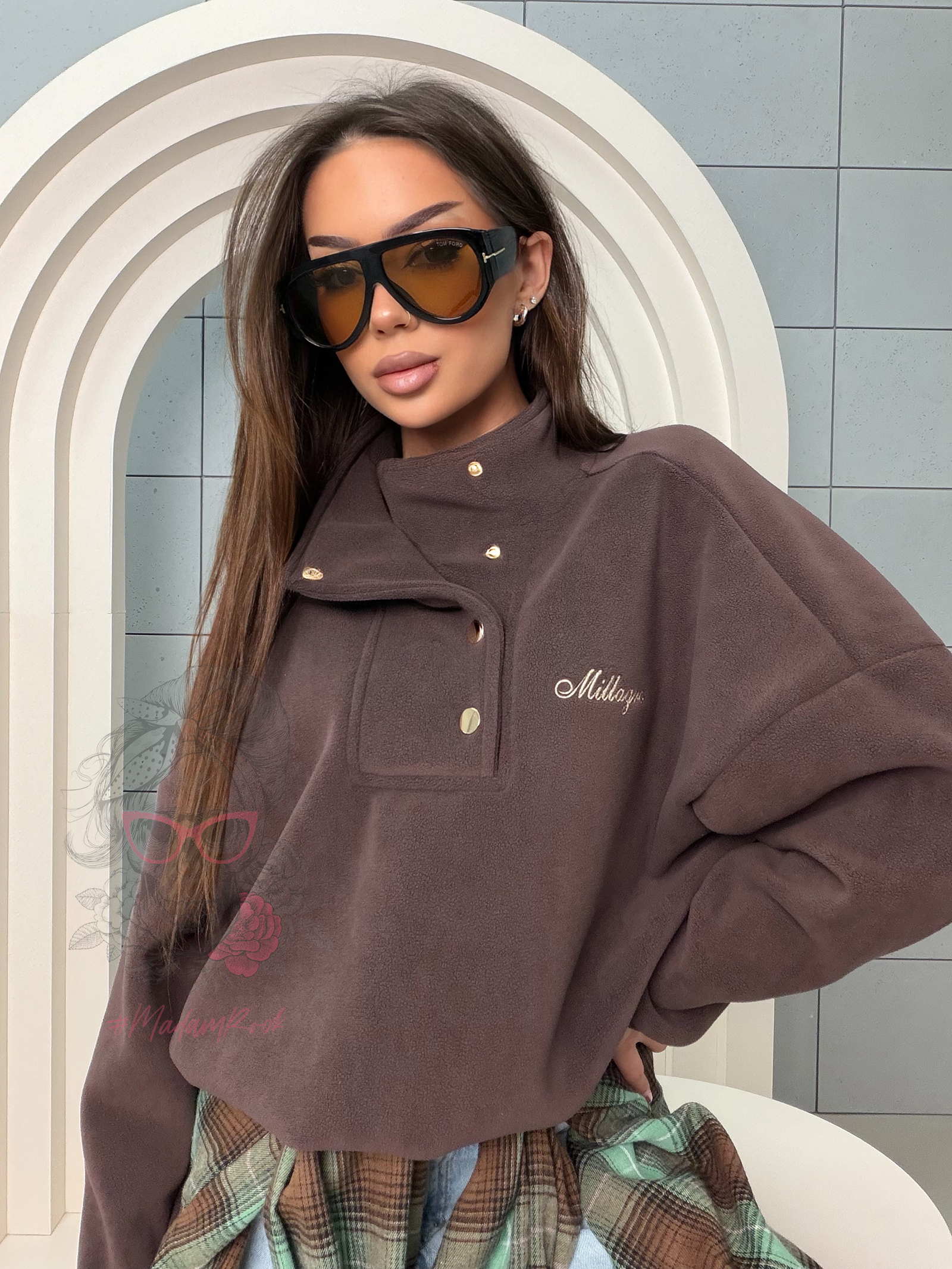 Bluza polarowa ze złotymi napami Millagro Mote brązowa