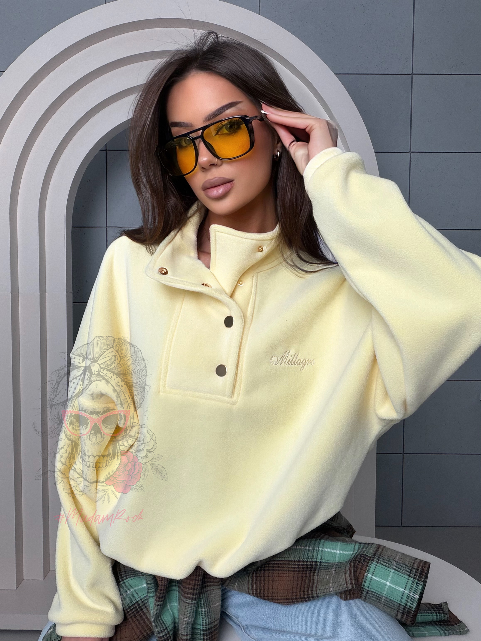 Bluza polarowa ze złotymi napami Millagro Mote bananowa