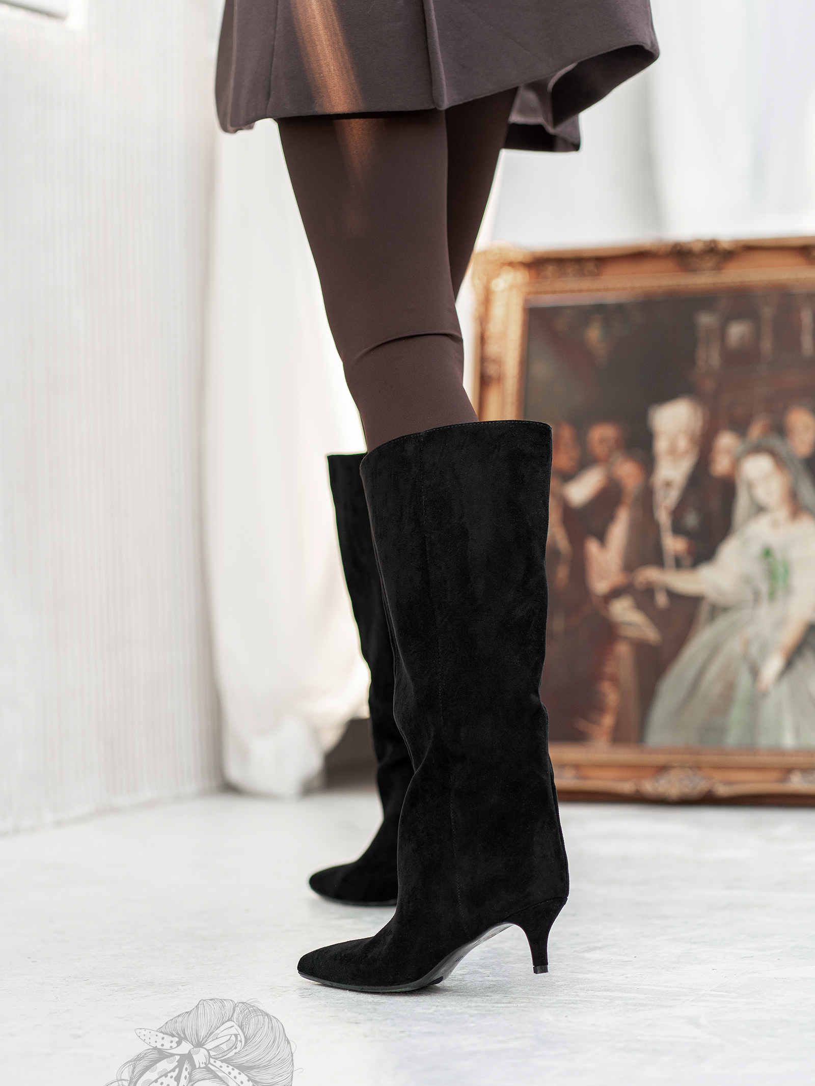 Kozaki zamszowe szpilki Madam Boldera czarne