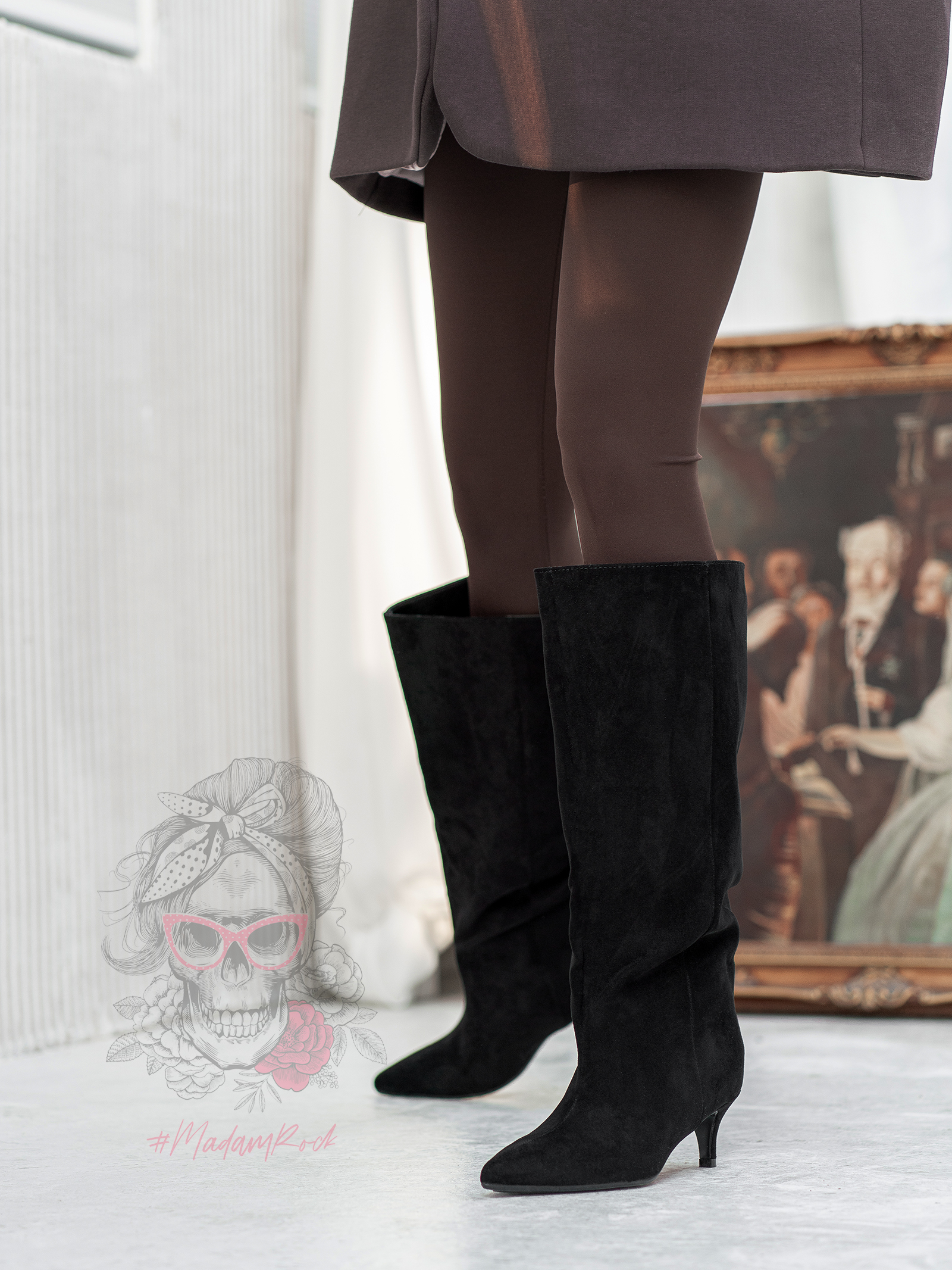 Kozaki zamszowe szpilki Madam Boldera czarne