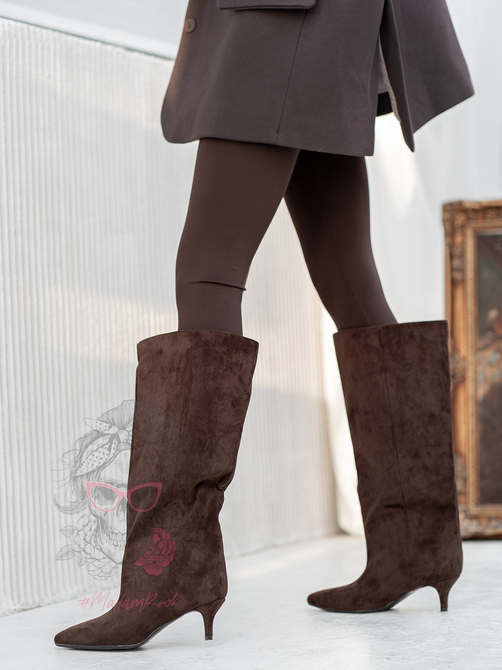 Kozaki zamszowe szpilki Madam Boldera brązowe