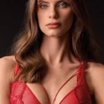 Biustonosz Velia miękki z fiszbinami tiulowy z haftem czerwony