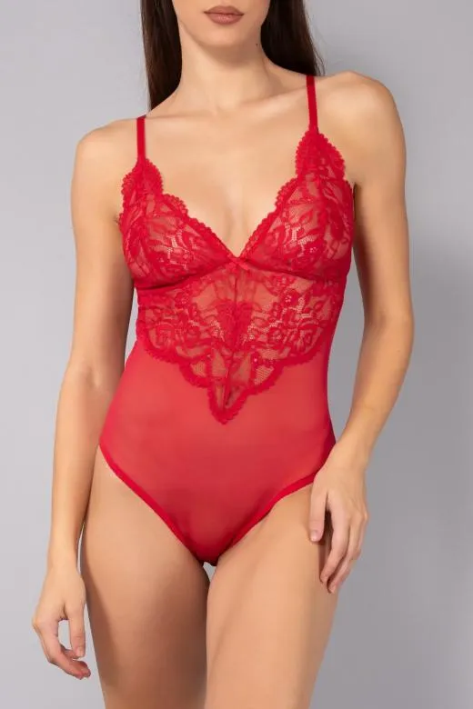 Body damskie Noctea z tiulu i koronki czerwone