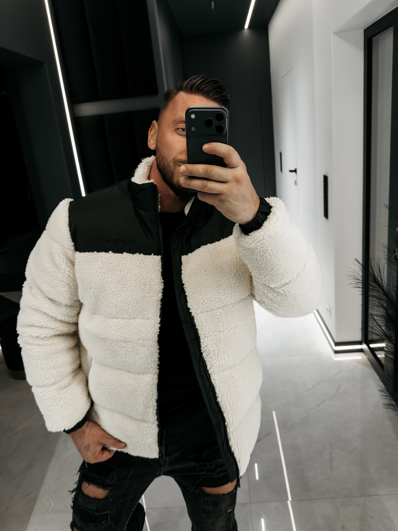 Kurtka męska OLAVOGA VAAS beżowo-czarna