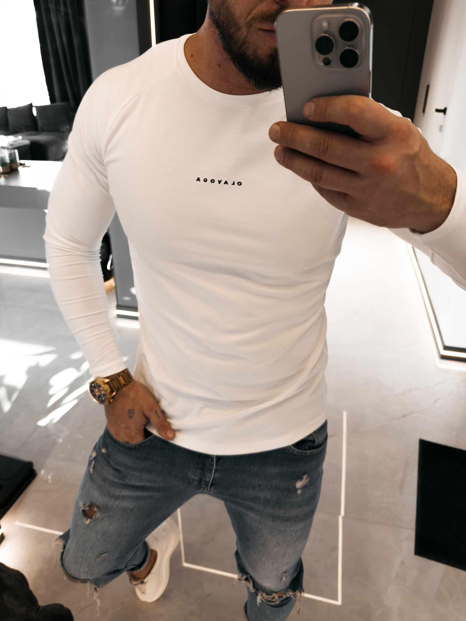 Longsleeve męski OLAVOGA MIRE ecru