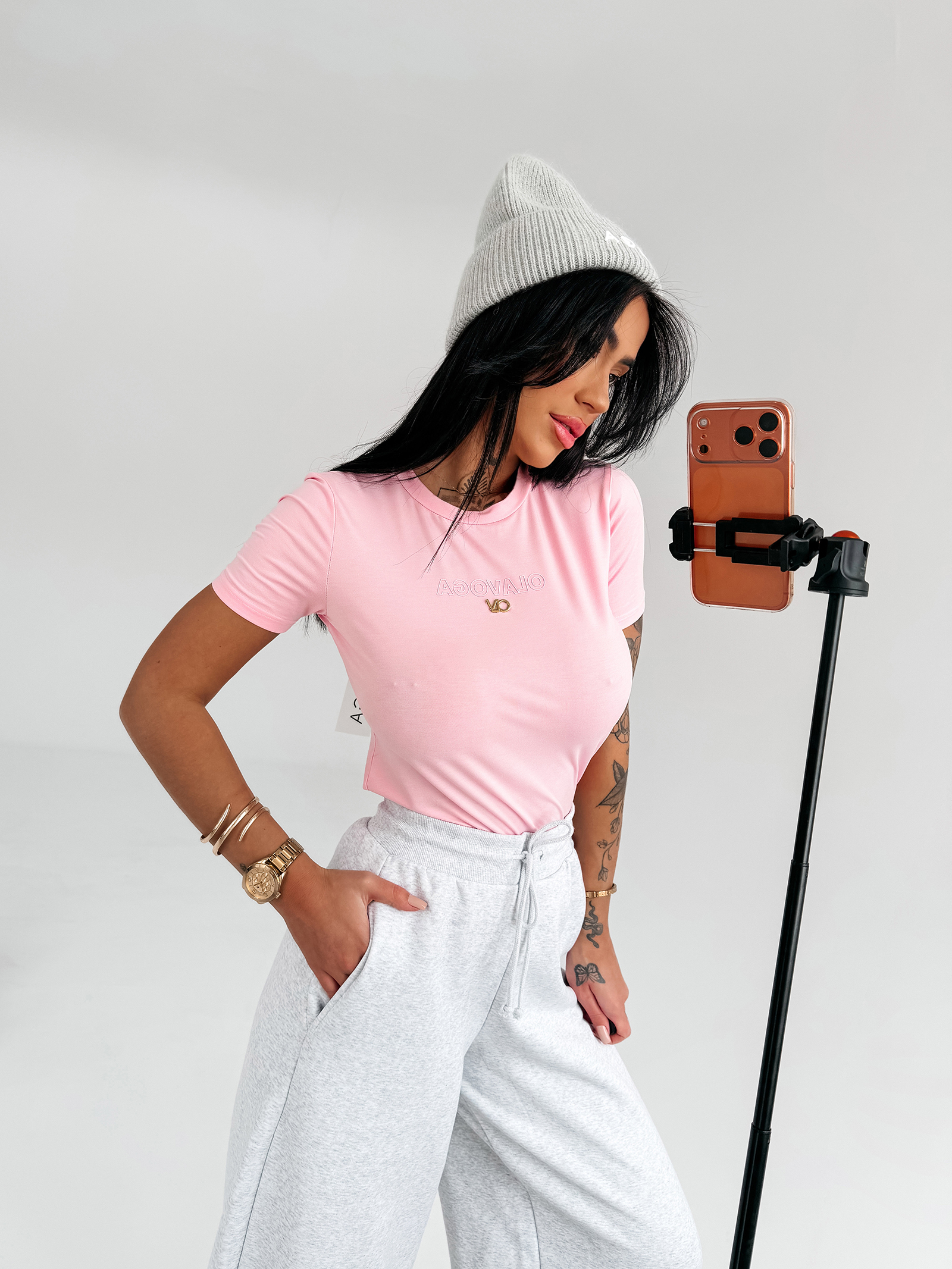 T-shirt damski OLAVOGA SIENA pudrowy róż