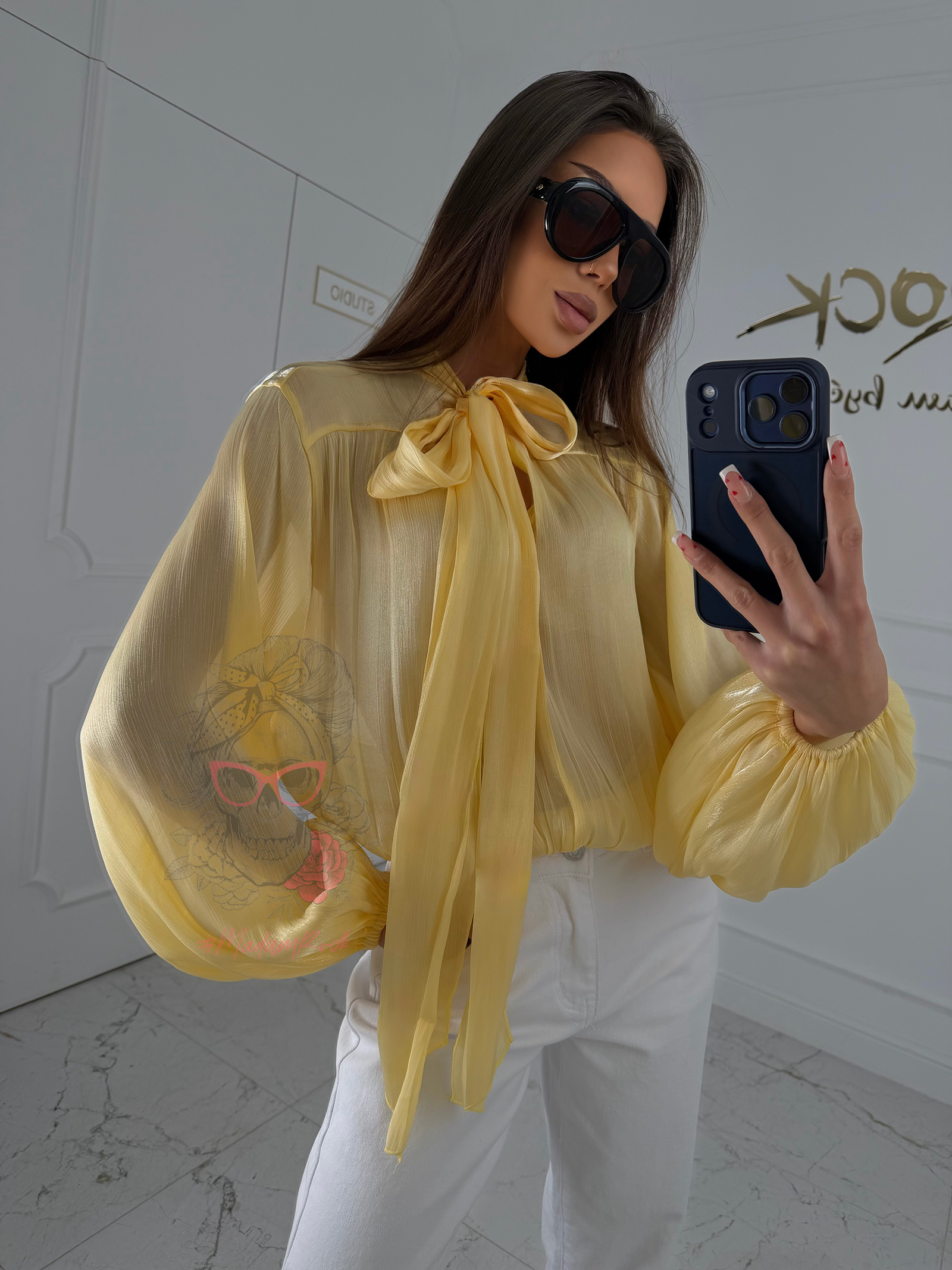 Body koszulowe z wiązaniem pod szyją Laperl żółte